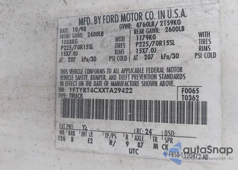 1999 Ford Ranger Xl/Xlt z USA, uszkodzony, nr VIN 1FTYR14CXXTA29422